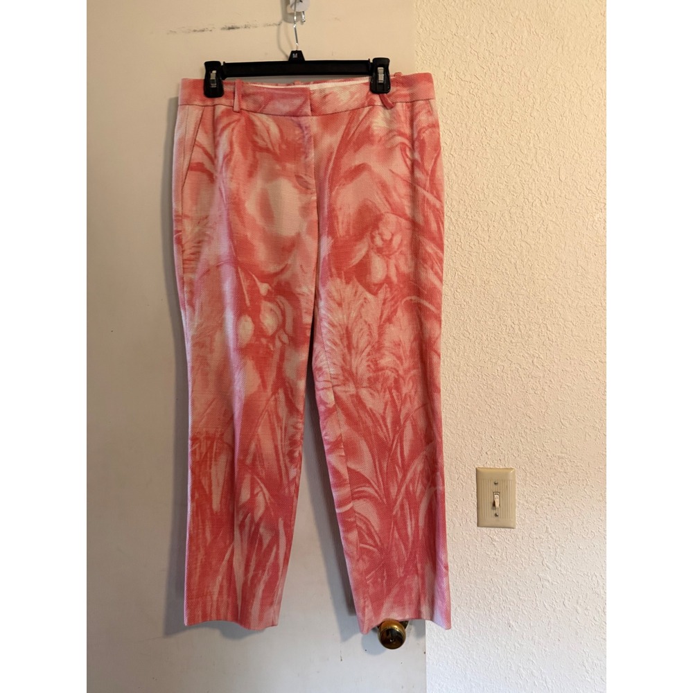 J.Crew Collection Cafe Capri Pink Floral Ikat Cotton Pants Size 6 Business